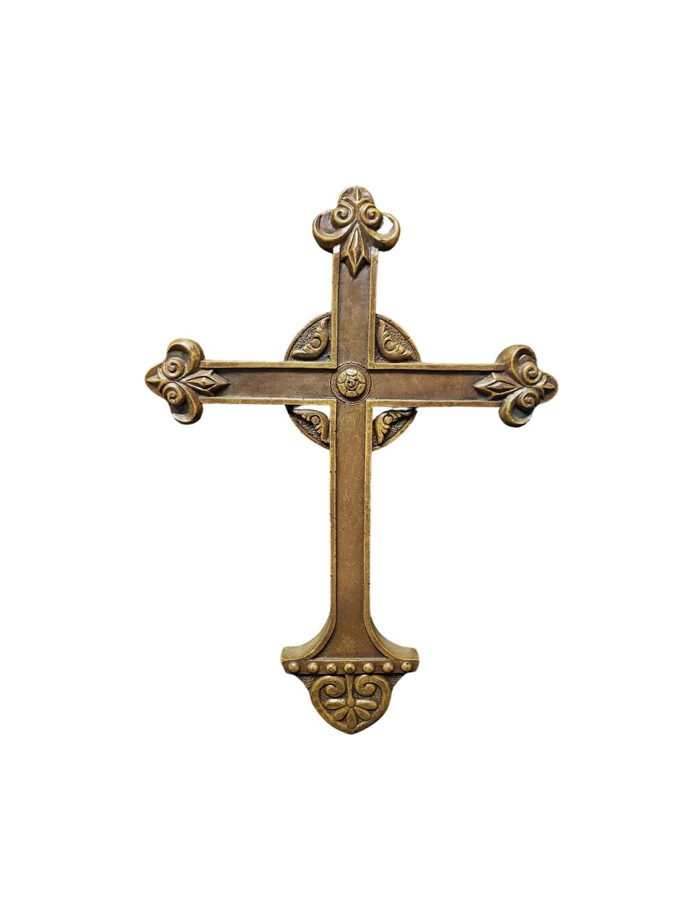 Large Brown Resign Cross Scroll Heart Design Beautiful Home Wall Decor 15.5 x 11